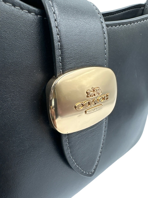 Coach Black Leather Shoulder Bag Structured Clasp Gold Tone Accent Bag Black / Small
