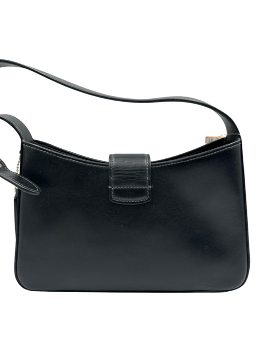 Coach Black Leather Shoulder Bag Structured Clasp Gold Tone Accent Bag Black / Small