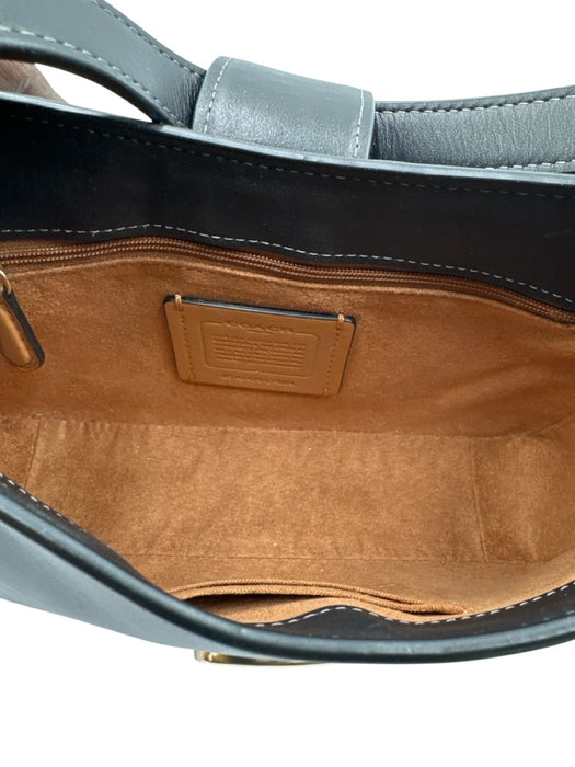 Coach Black Leather Shoulder Bag Structured Clasp Gold Tone Accent Bag Black / Small