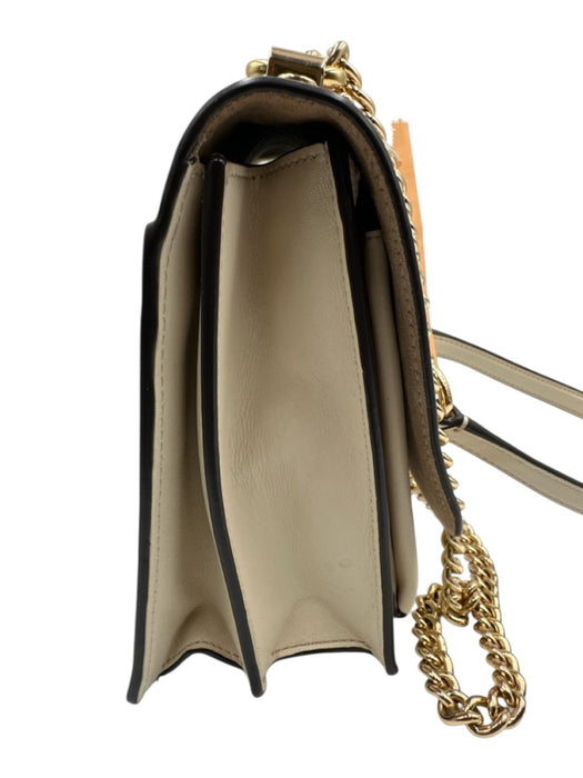 Coach Beige Leather Crossbody Gold Tone Bag Beige / Small