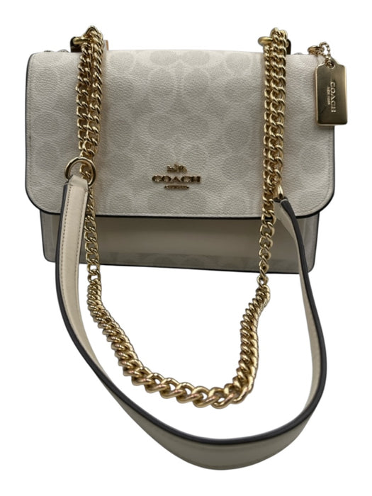 Coach Beige Leather Crossbody Gold Tone Bag Beige / Small
