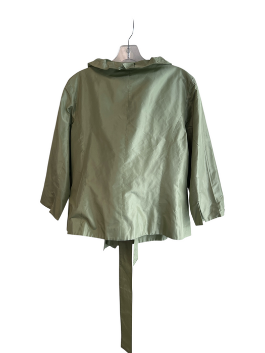 Teri Jon Size 14 Green Silk Ruffle Detail 3/4 Sleeve Belt Short Jacket Green / 14