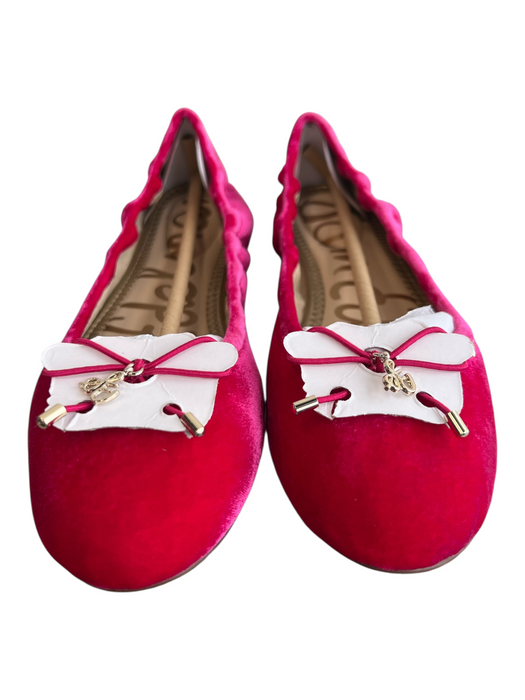 Sam Edelman Shoe Size 7 Hot pink Velvet Round Toe Bow Detail Ballet Flat Shoes Hot pink / 7