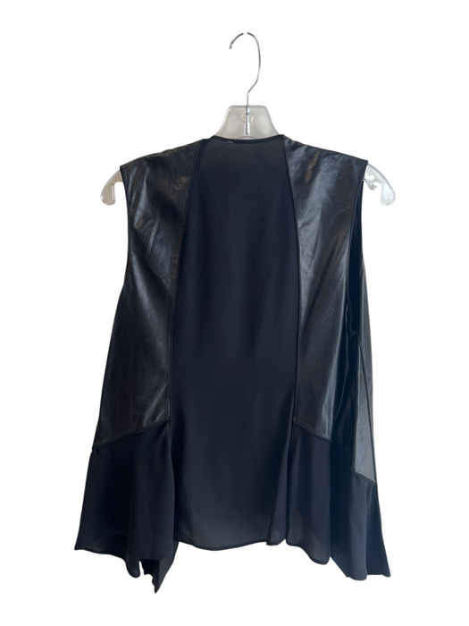 No Brand Size Est M/L Black Silk & Leather Open Front Semi Sheer Sleeveless Vest Black / Est M/L