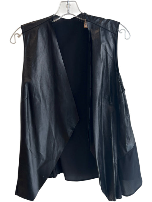 No Brand Size Est M/L Black Silk & Leather Open Front Semi Sheer Sleeveless Vest Black / Est M/L