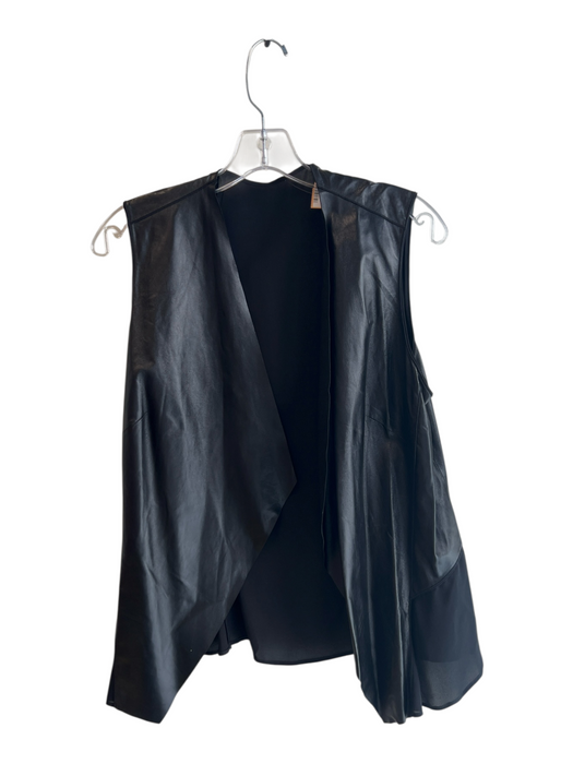 No Brand Size Est M/L Black Silk & Leather Open Front Semi Sheer Sleeveless Vest Black / Est M/L