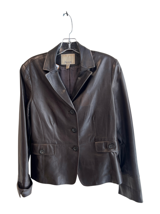 Faconnable Size Medium Chocolate Lambskin 3 Button Front Pockets Boxy Fit Jacket Chocolate / Medium