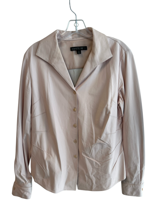 Lafayette 148 Size 12 Pale Pink Lambskin Button Down Darted Detail Jacket Pale Pink / 12