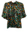 THML Size S Black, Green & Multi Polyester Puff Short Sleeve Keyhole Back Top Black, Green & Multi / S