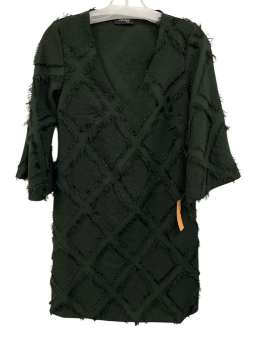 Ottod'Ame Size 2 Dark Green Polyester V Neck Fringe Patterned Knee length Dress Dark Green / 2