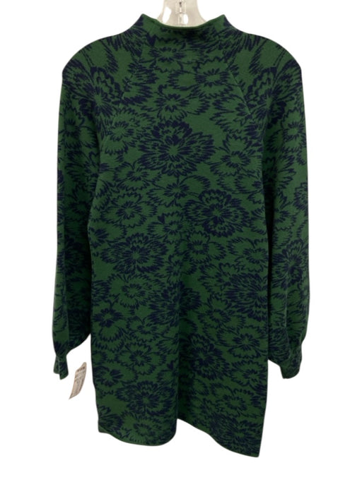 Maeve Size XS Green & Navy Viscose Blend Printed High Neck Long Sleeve Dress Green & Navy / XS