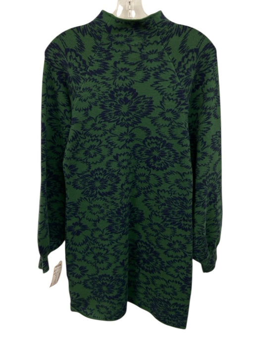 Maeve Size XS Green & Navy Viscose Blend Printed High Neck Long Sleeve Dress Green & Navy / XS