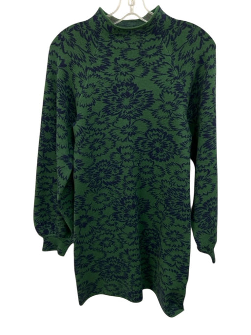 Maeve Size XS Green & Navy Viscose Blend Printed High Neck Long Sleeve Dress Green & Navy / XS