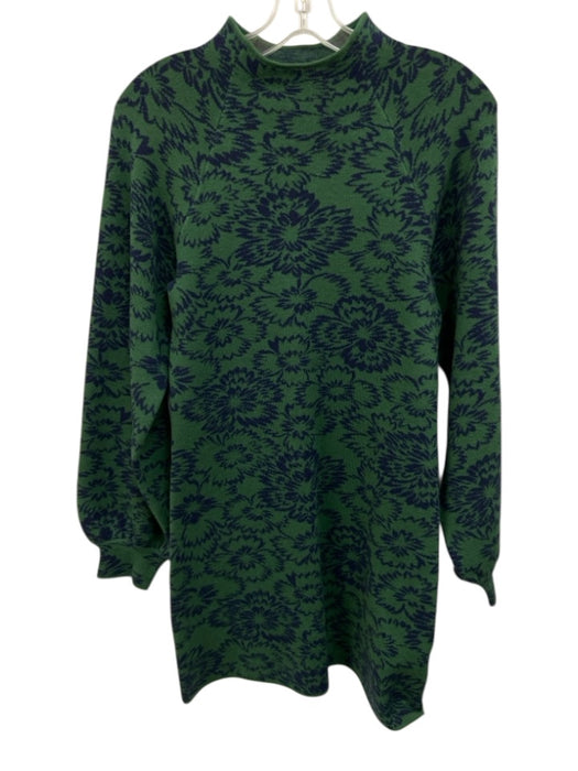 Maeve Size XS Green & Navy Viscose Blend Printed High Neck Long Sleeve Dress Green & Navy / XS
