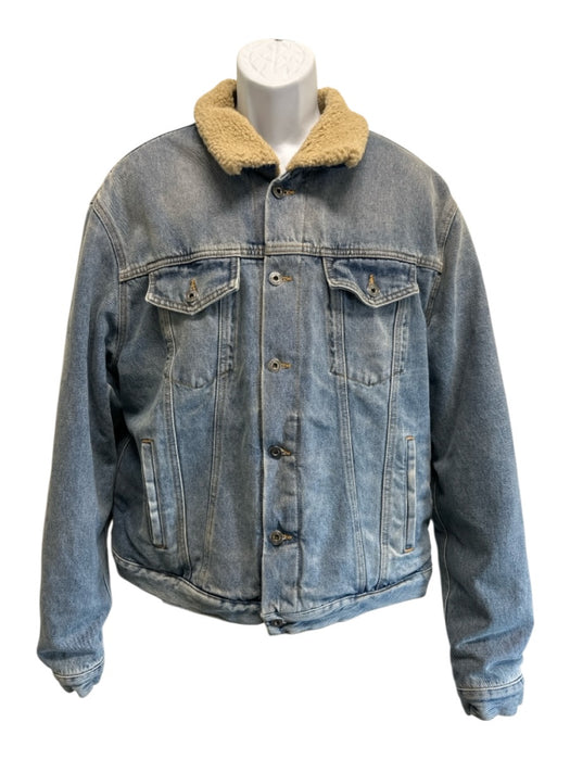 Off White Size XL Light Wash Cotton Solid Trucker Lined Men's Jacket Light Wash / XL