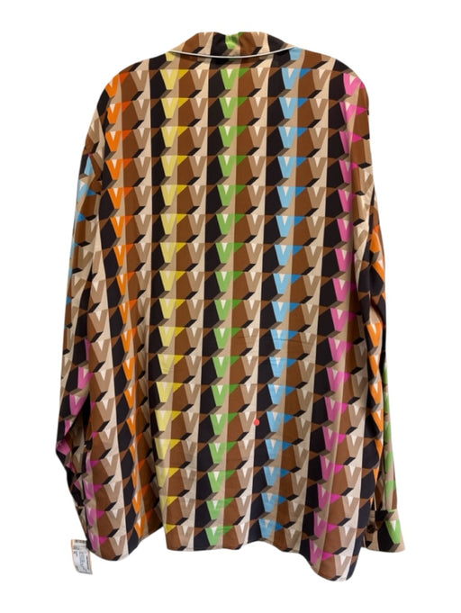 Valentino NWT Size 50 Brown & Multi Silk Logo Motif Button Up Long Sleeve Shirt Brown & Multi / 50