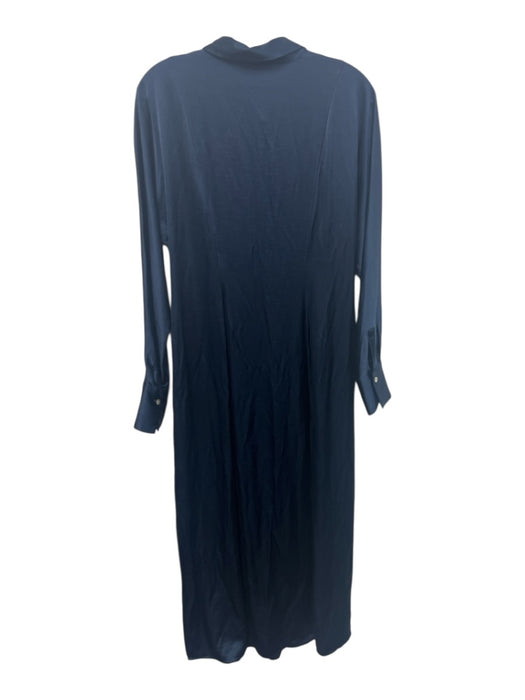 Madewell Size 10 Navy Blue Polyester Blend Satin Long Sleeve Button Front Dress Navy Blue / 10