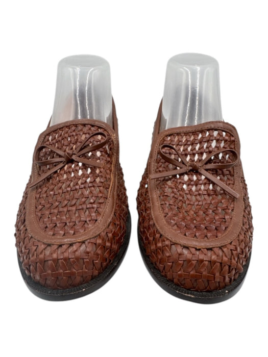 J. Crew Shoe Size 9.5 Brown Leather Upper Woven Bow Detail Slip On Loafers Brown / 9.5