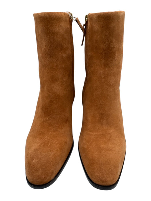 J. Crew Shoe Size 9.5 Cognac Brown Leather Upper Suede Side Zip Ankle Boots Cognac Brown / 9.5