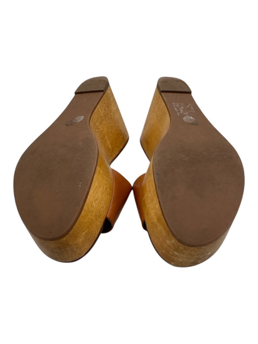 Tory Burch Shoe Size 8.5 Brown Leather Upper Wooden Sole Laser Cut Logo Sandals Brown / 8.5