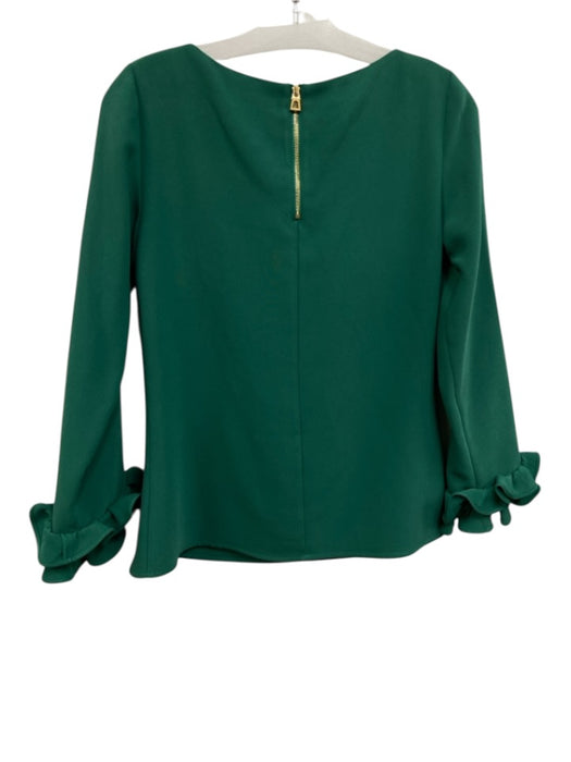 Sail To Sable Size XS Green Polyester Blend Zip Back Ruffle Trim Long Sleeve Top Green / XS