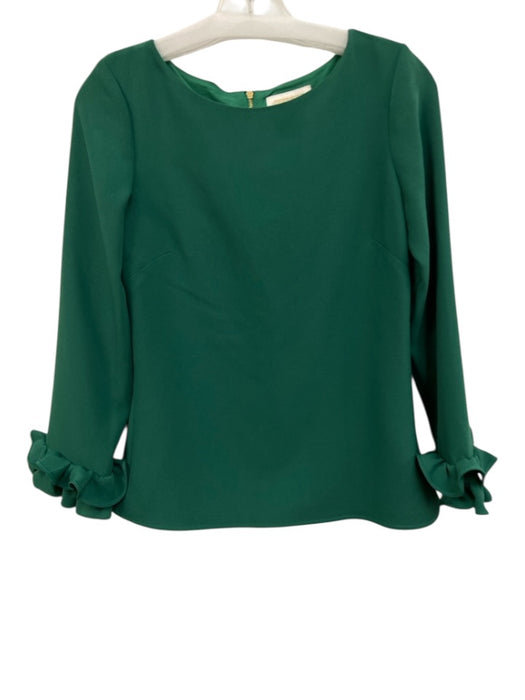 Sail To Sable Size XS Green Polyester Blend Zip Back Ruffle Trim Long Sleeve Top Green / XS