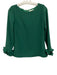 Sail To Sable Size XS Green Polyester Blend Zip Back Ruffle Trim Long Sleeve Top Green / XS