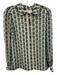 Tory Burch Size 4 Beige, Green, Blue Silk Beetle Button Down Long Sleeve Top Beige, Green, Blue / 4