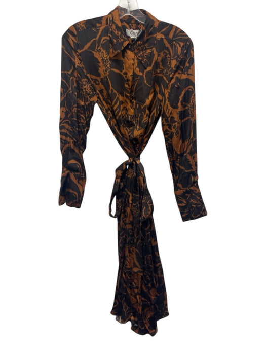 COS Size 2 Brown Viscose Abstract Long Sleeve Midi Dress Brown / 2