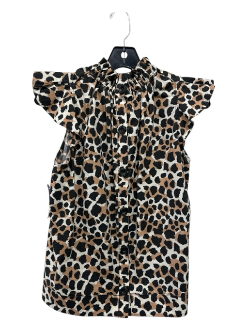 Sea New York Size S Cream, Tan & Black Cotton Animal Print Cap Sleeve Top Cream, Tan & Black / S