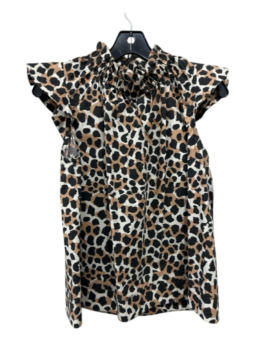 Sea New York Size S Cream, Tan & Black Cotton Animal Print Cap Sleeve Top Cream, Tan & Black / S
