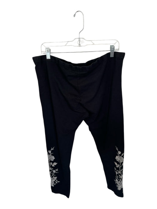 Johnny Was Size XL Black & Cream Cotton Blend Elastic Waist Embroidered Pants Black & Cream / XL