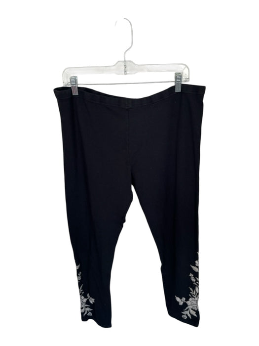 Johnny Was Size XL Black & Cream Cotton Blend Elastic Waist Embroidered Pants Black & Cream / XL