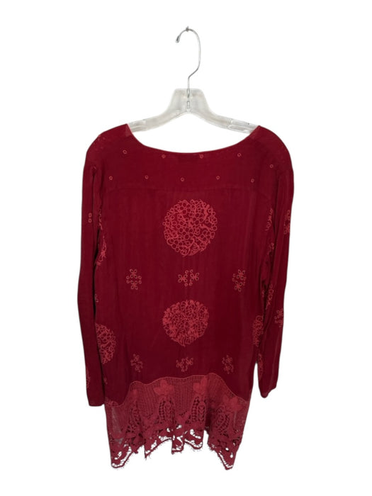 Johnny Was Size L Deep Red Cupra Long Sleeve Lace Detail V Neck Dress Deep Red / L