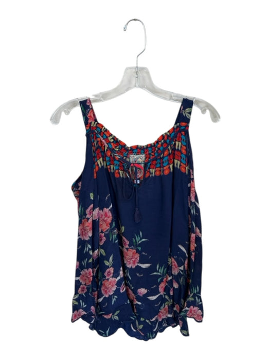 Johnny Was Size L Navy & Multi Cupra Long Sleeve Botanical Cold Shoulder Top Navy & Multi / L