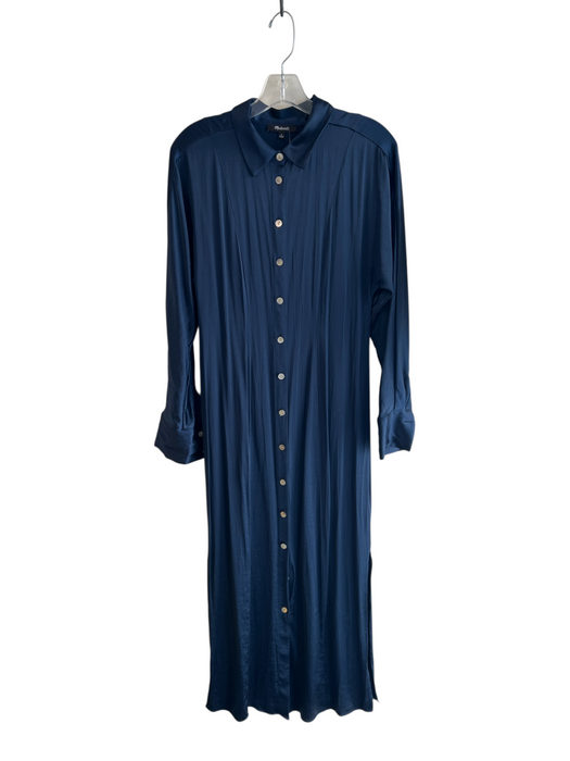 Madewell Size 6 Navy Polyester Blend Satin Collared Button Up Long Sleeve Dress Navy / 6