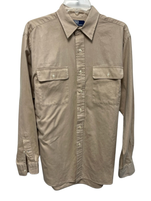 Polo Size M Beige Cotton Solid Button Down Men's Long Sleeve Shirt Beige / M