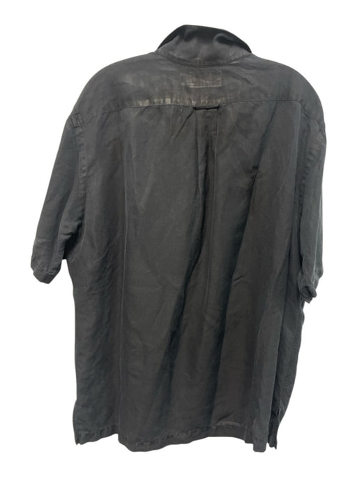 Polo Size L Black Linen Solid Buttons Men's Short Sleeve Black / L