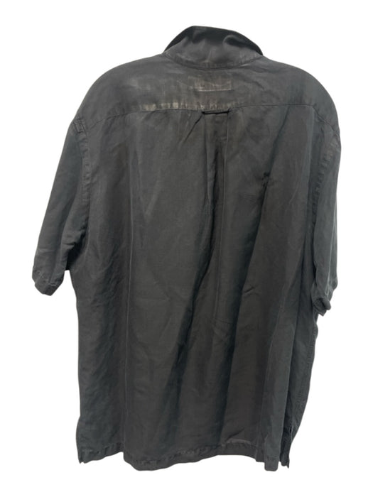 Polo Size L Black Linen Solid Buttons Men's Short Sleeve Black / L
