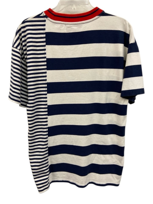Burberry Size M Blue & White Cotton Striped T shirt Color Block Short Sleeve Blue & White / M