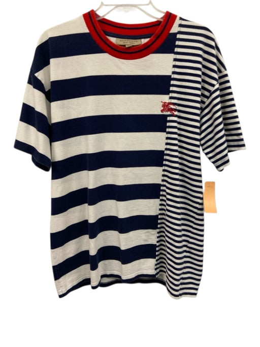 Burberry Size M Blue & White Cotton Striped T shirt Color Block Short Sleeve Blue & White / M