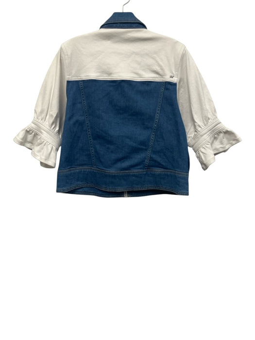 Cinq a Sept Size M Blue & White Cotton Blend Colorblock Short Sleeve Jacket Blue & White / M