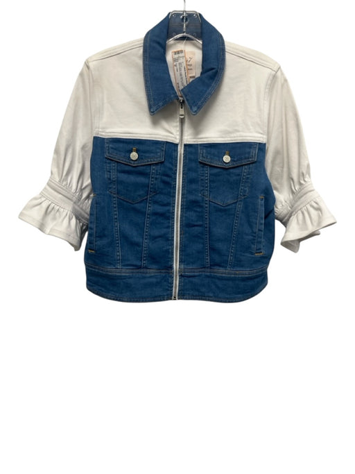 Cinq a Sept Size M Blue & White Cotton Blend Colorblock Short Sleeve Jacket Blue & White / M