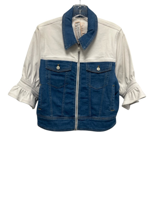 Cinq a Sept Size M Blue & White Cotton Blend Colorblock Short Sleeve Jacket Blue & White / M