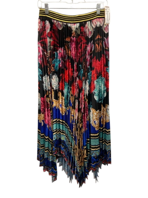 Alice + Olivia Size 4 Black, Red, Multi Polyester Pleated Floral Midi Skirt Black, Red, Multi / 4