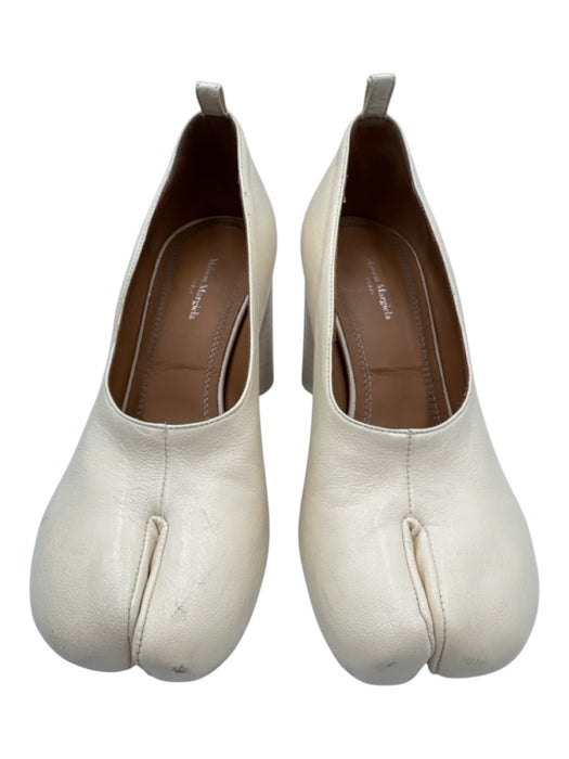 Maison Margiela Shoe Size 37.5 Cream White Leather Stacked Heel Tabby Pumps Cream White / 37.5