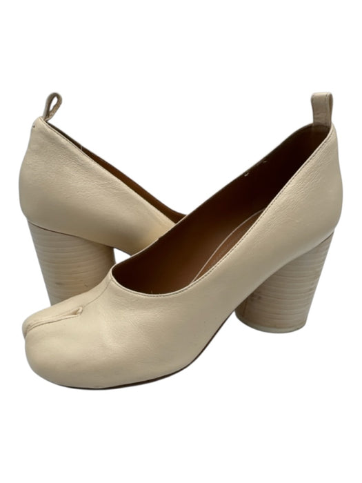 Maison Margiela Shoe Size 37.5 Cream White Leather Stacked Heel Tabby Pumps Cream White / 37.5