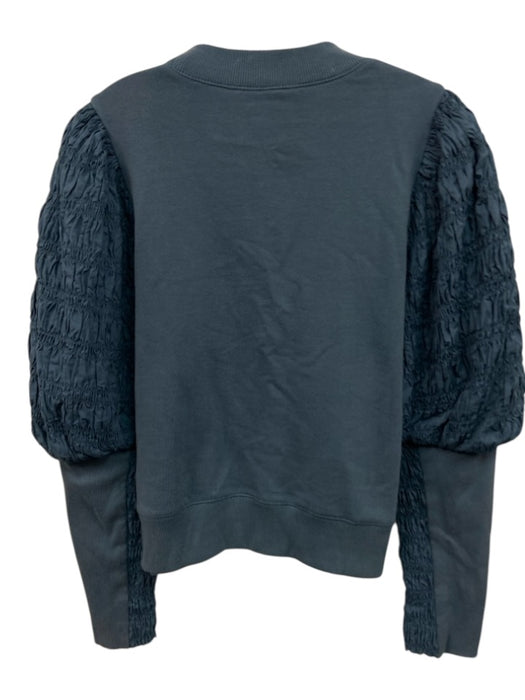 Sea New York Size S Blue Cotton smocked sleeves High Neck Long Sleeve Sweater Blue / S