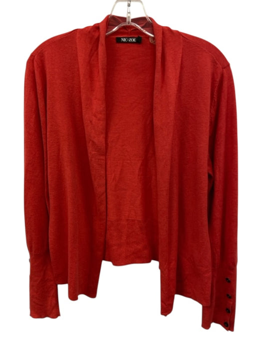 Nic+ Zoe Size M Red Orange Cotton Blend Long Sleeve Open Cardigan Red Orange / M