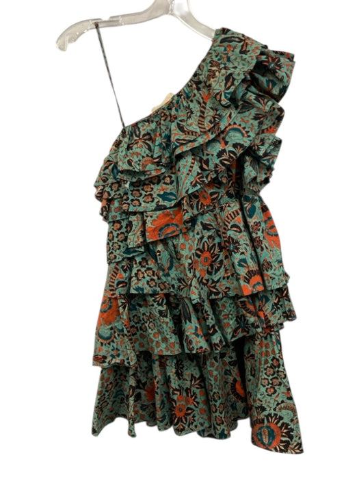 Ulla Johnson Size 4 Green & Multi Cotton Floral One Shoulder Tiered Midi Dress Green & Multi / 4